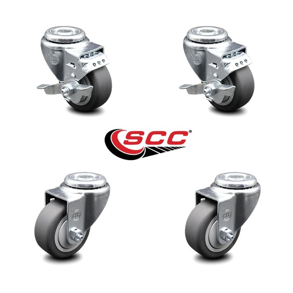 Service Caster 3.5 Inch Thermoplastic Rubber Wheel Swivel Bolt Hole Caster Set with 2 Brake SCC SCC-BH20S3514-TPRB-2-TLB-2 - main